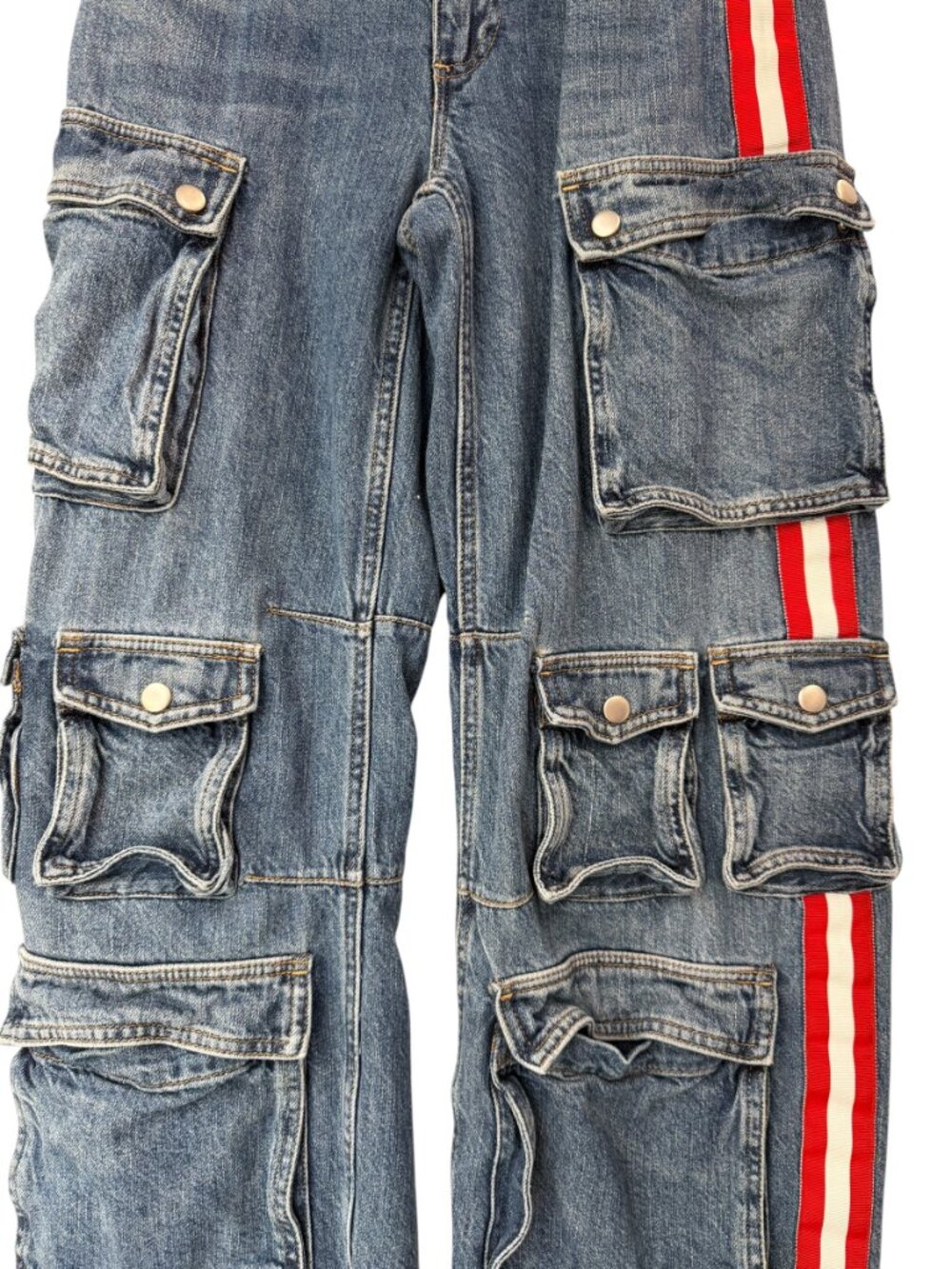 $425 Alice + Olivia Blue Baggy Cargo Olympia Denim High Rise Jeans size 24/27" - Picture 5 of 7